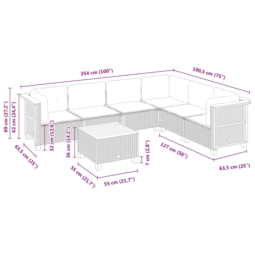 Set Divani da Giardino con Cuscini 7pz Nero Polyrattan 3261863