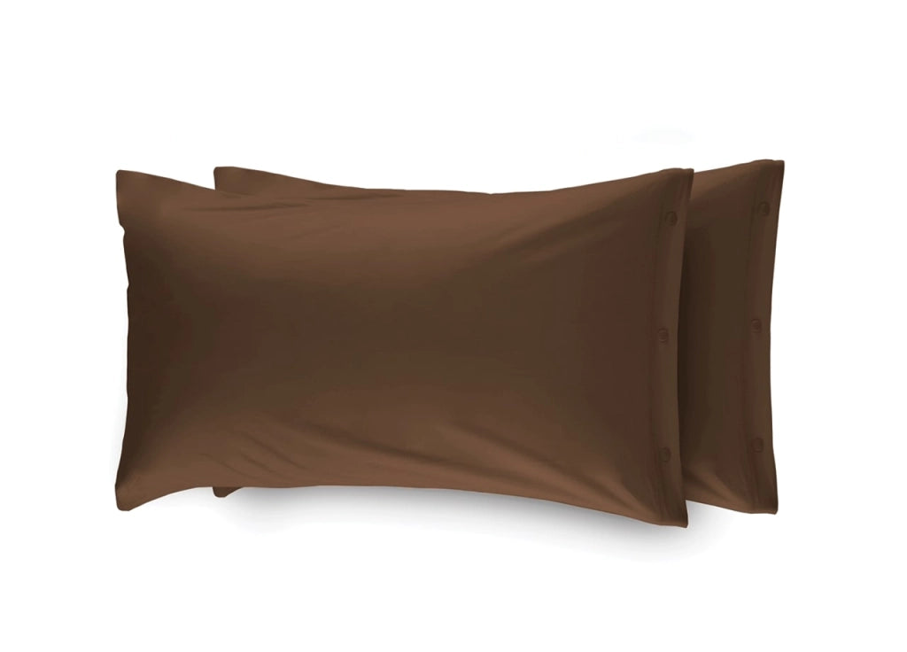 Coppia 2 Federe Cuscino Letto 100% Cotone Tinta Unita Sfoderabile Bottoni Laterali - Federe - Marrone