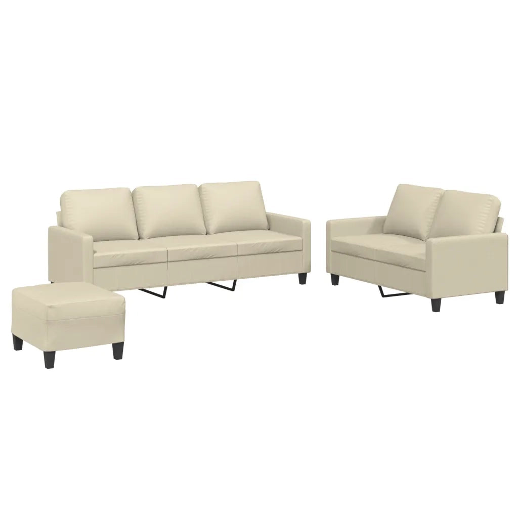 Set di Divani 3 pz con Cuscini crema in Similpelle