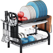 Trade Shop - Scolapiatti Appoggio Lavello Acciaio A Doppio Strato Vassoi Scaffale Portaposate -