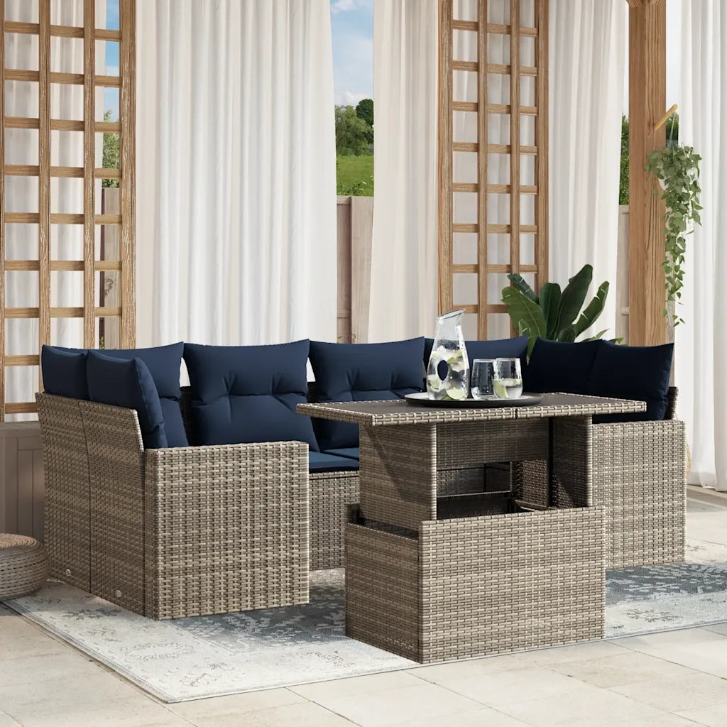 Set Divani da Giardino 7 pz con Cuscini Grigio in Polyrattan 3267131