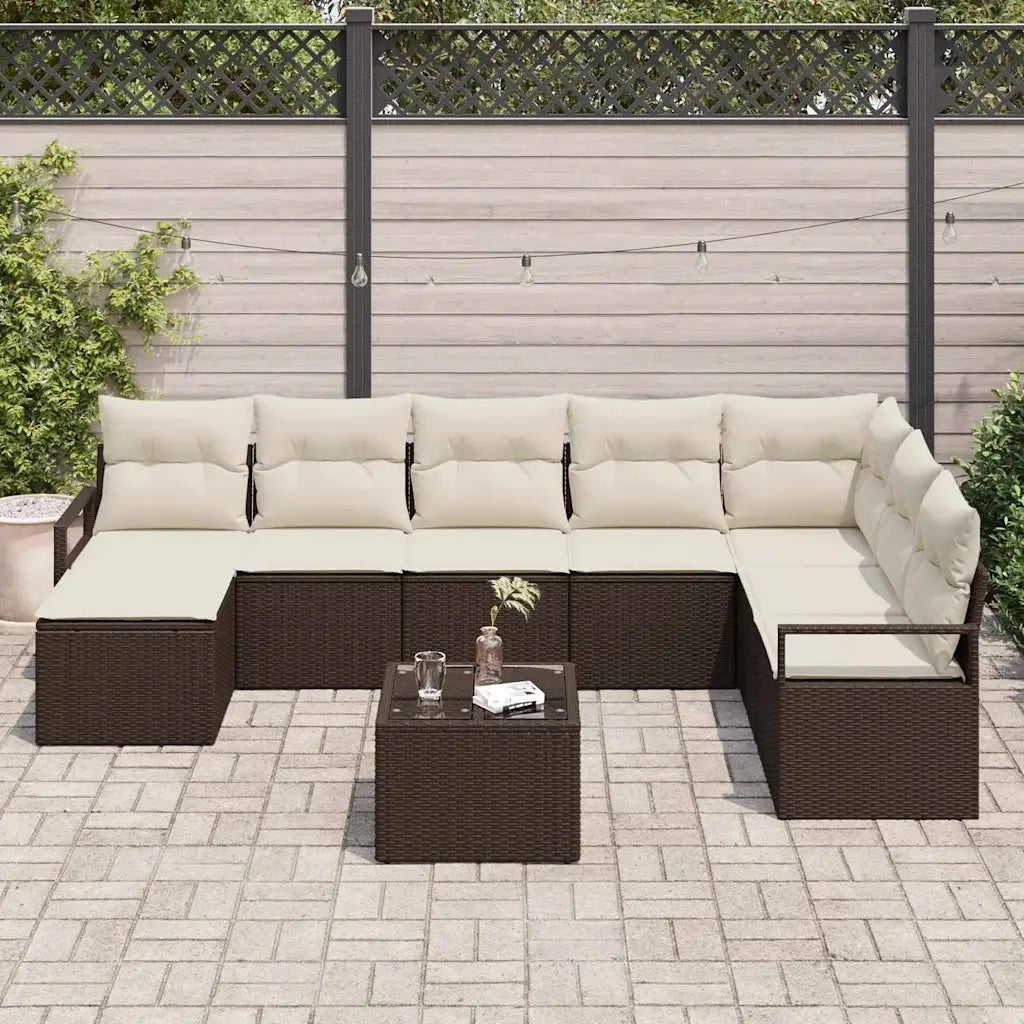 Set di divani con cuscino 9 pcs Marrone polyrattan