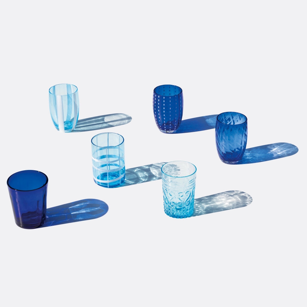 Set 6 Tumbler Bicolore Collezione Melting Pot in Vetro Decorato - Blu e Acquamarina - Zafferano