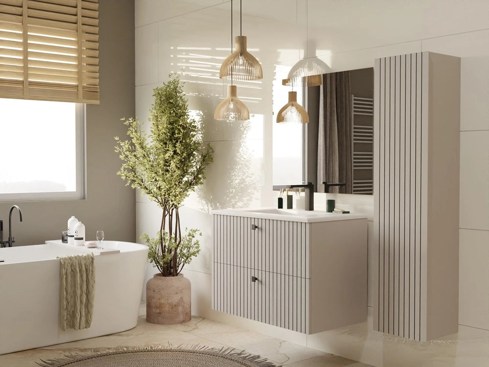 Mobile sottolavabo TIGO 80 2s cashmere 2 cassetti scanalato frontale sospeso
