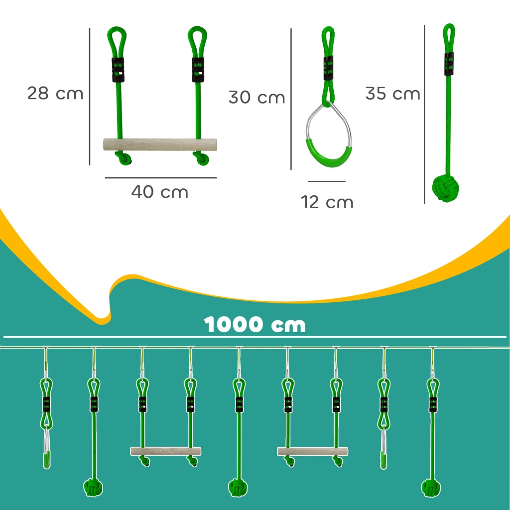 Set per percorso Ninja per bambini ¨C zephmum ¨C verde, 10m, 7 pezzi, 50kg