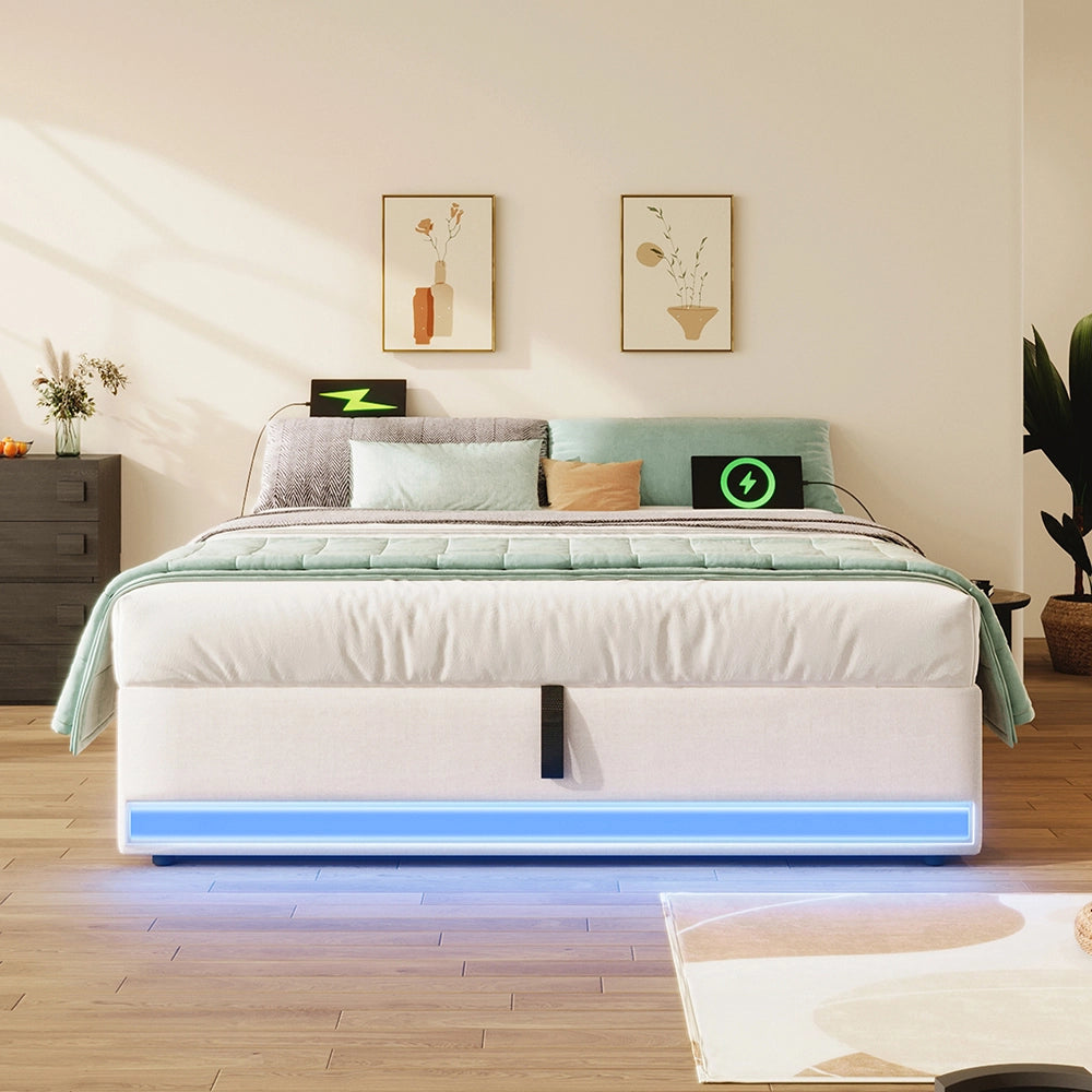 Letto contenitore - Xylo - 140x200 cm LED USB beige