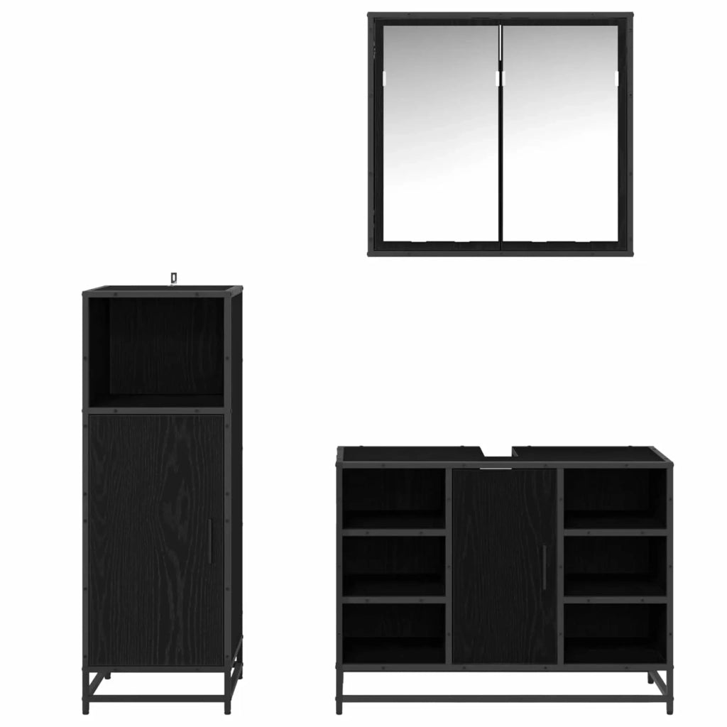 Set di mobili per il bagno 3 pcs Rovere Nero Legno multistrato 3402419