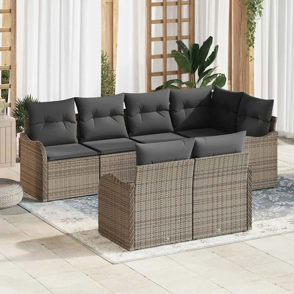 Set Divano da Giardino con cuscino 7 pcs Grigio Poly Rattan