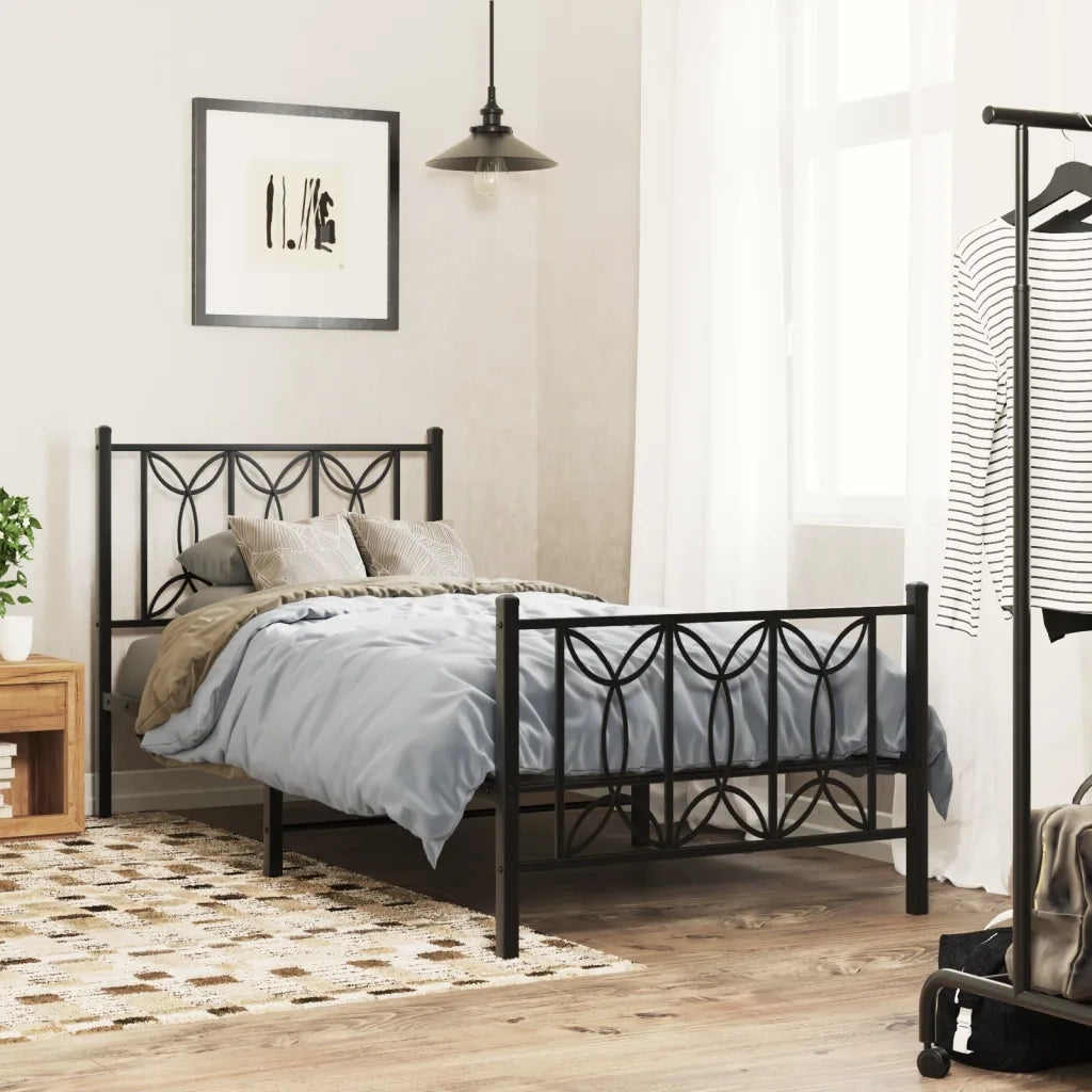Giroletto con Testiera e Pediera-Struttura Letto Metallo Nero 90x200 cm 584875