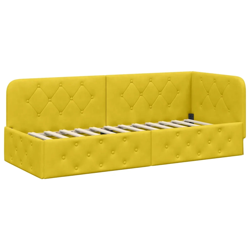 Cornice del letto ad angolo Giallo 80 x 200 cm Velluto