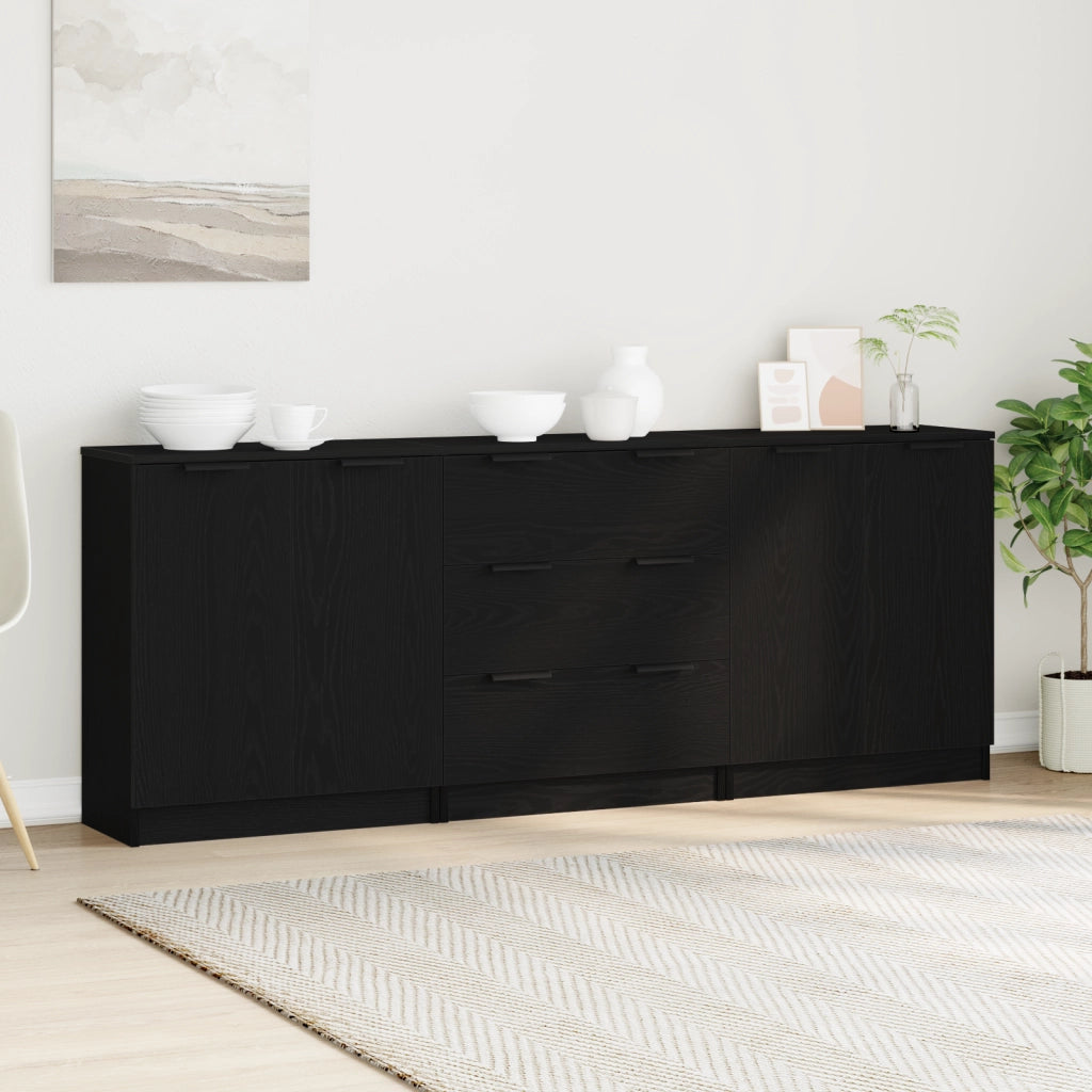 Credenza 3 pcs Rovere Nero 180 x 30 x 70 cm Legno multistrato 3332514