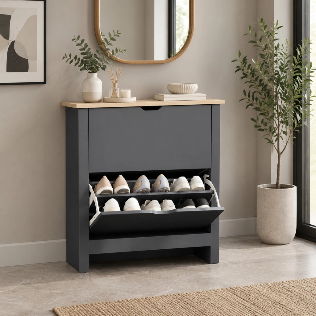 Scarpiera con 2 cassetti a ribalta fino a 12 paia di scarpe in pannello truciolare grigio scuro 72 × 26 × 80 cm