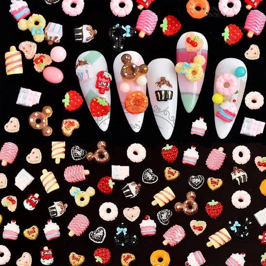 Accessori per unghie - 100 pezzi Charms 3D Flatback Hars Suiker con tema gelato e dolci