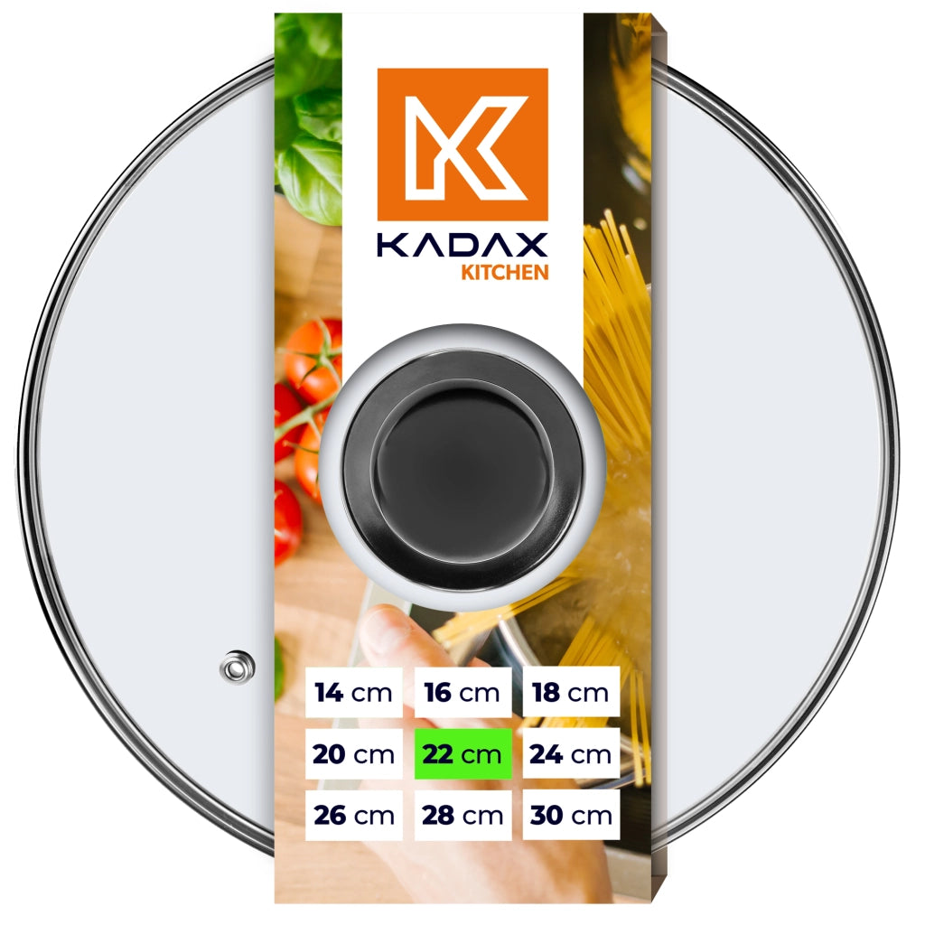 Coperchio in vetro KADAX da 22 cm, universale, resistente al calore, per pentole e padelle.