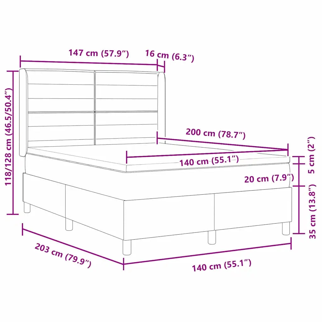 Letto a molle con strisce LED Nero 140 x 200 cm Tessuto 3343632