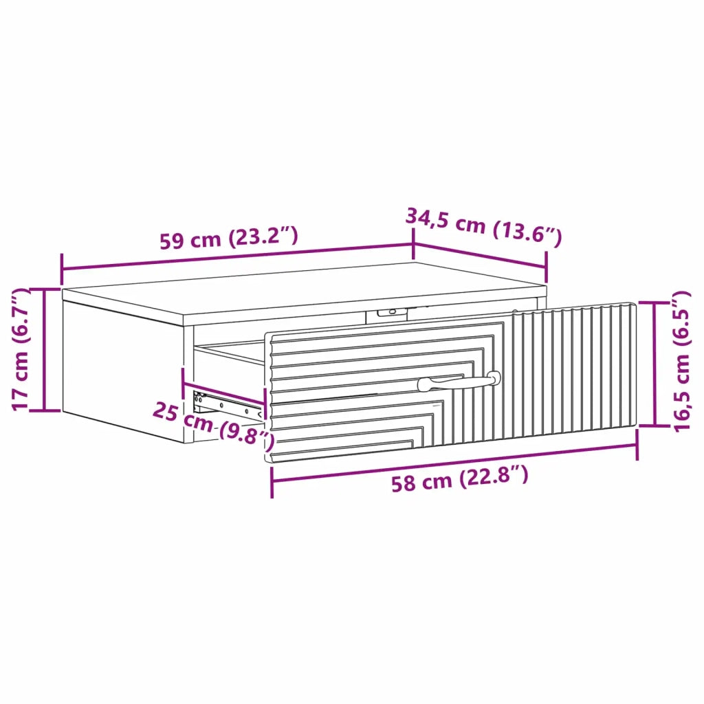 Tavolino da Parete Laterale Rovere Sonoma 59 x 34,5 x 17 cm 898657