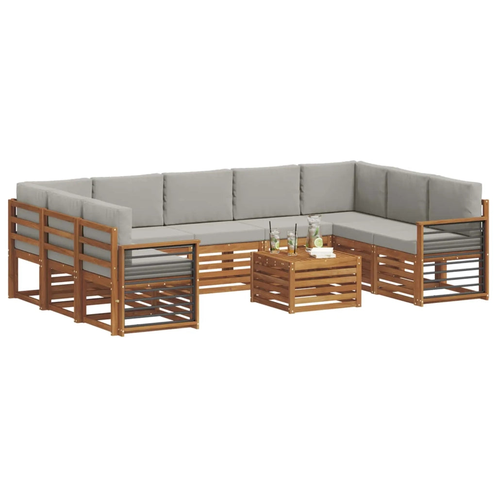 Set divani con cuscino 10 pcs Grigio Naturale e Chiaro 3375531
