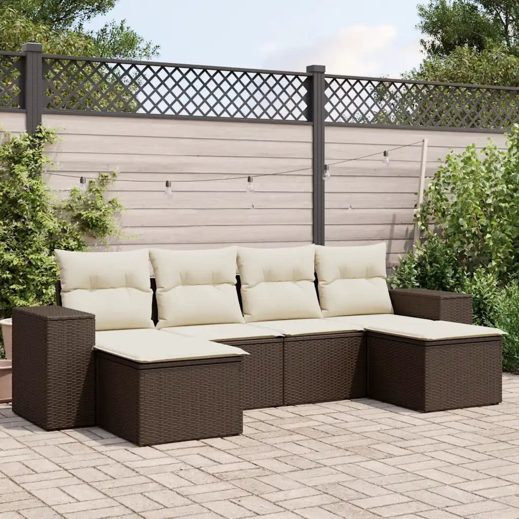 Set Divano da Giardino 6 pz con Cuscini Marrone in Polyrattan 3255260