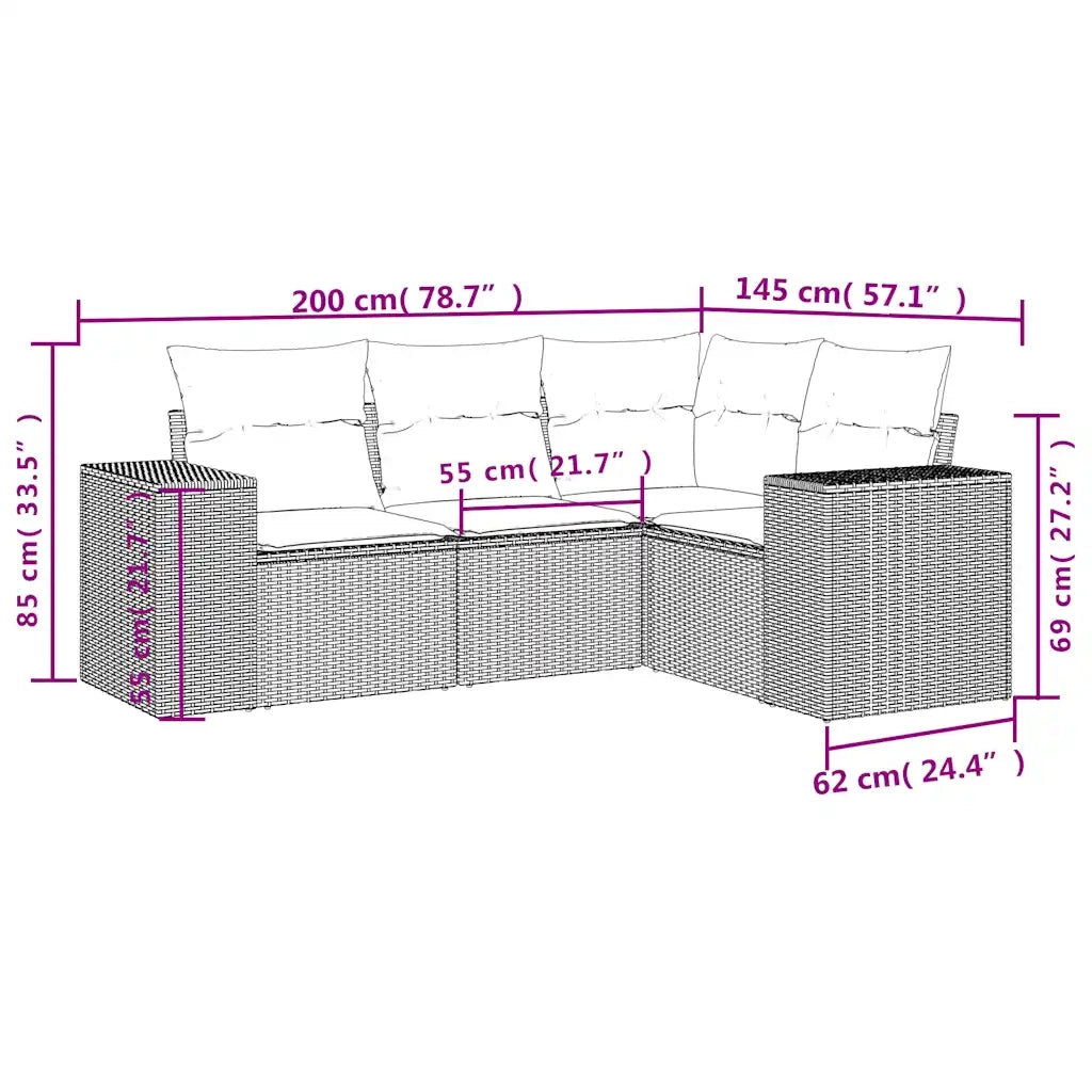 Set Divano da Giardino 4pz con Cuscini Grigio Chiaro Polyrattan 3222511