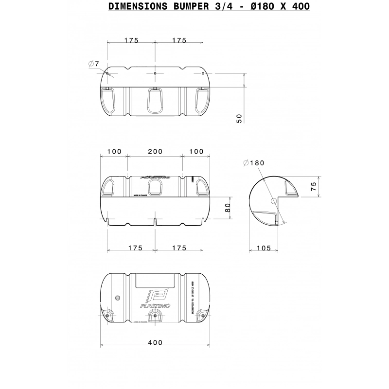 BUMPER DRITTO BIANCO Ø CM. 25 X 90