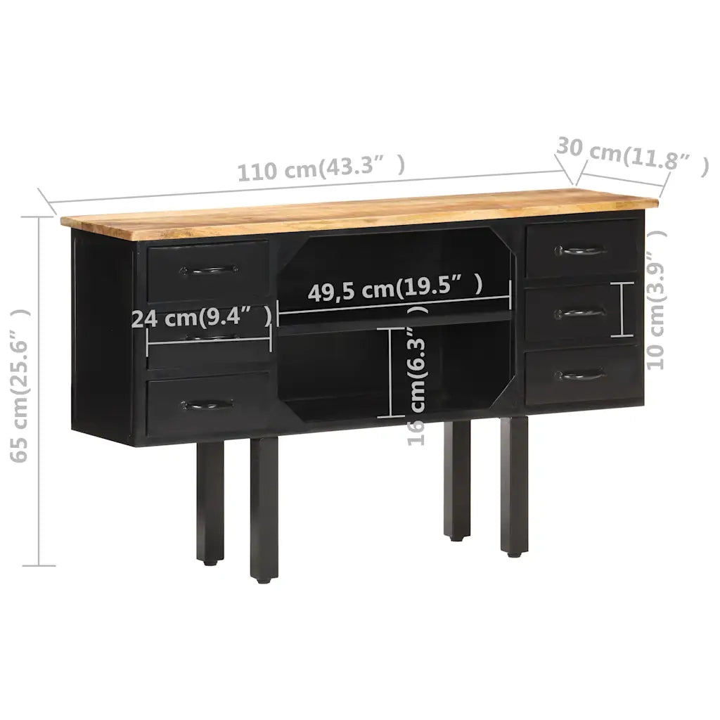 Credenza 110x30x65 cm in Massello di Mango Grezzo e Acciaio 321571