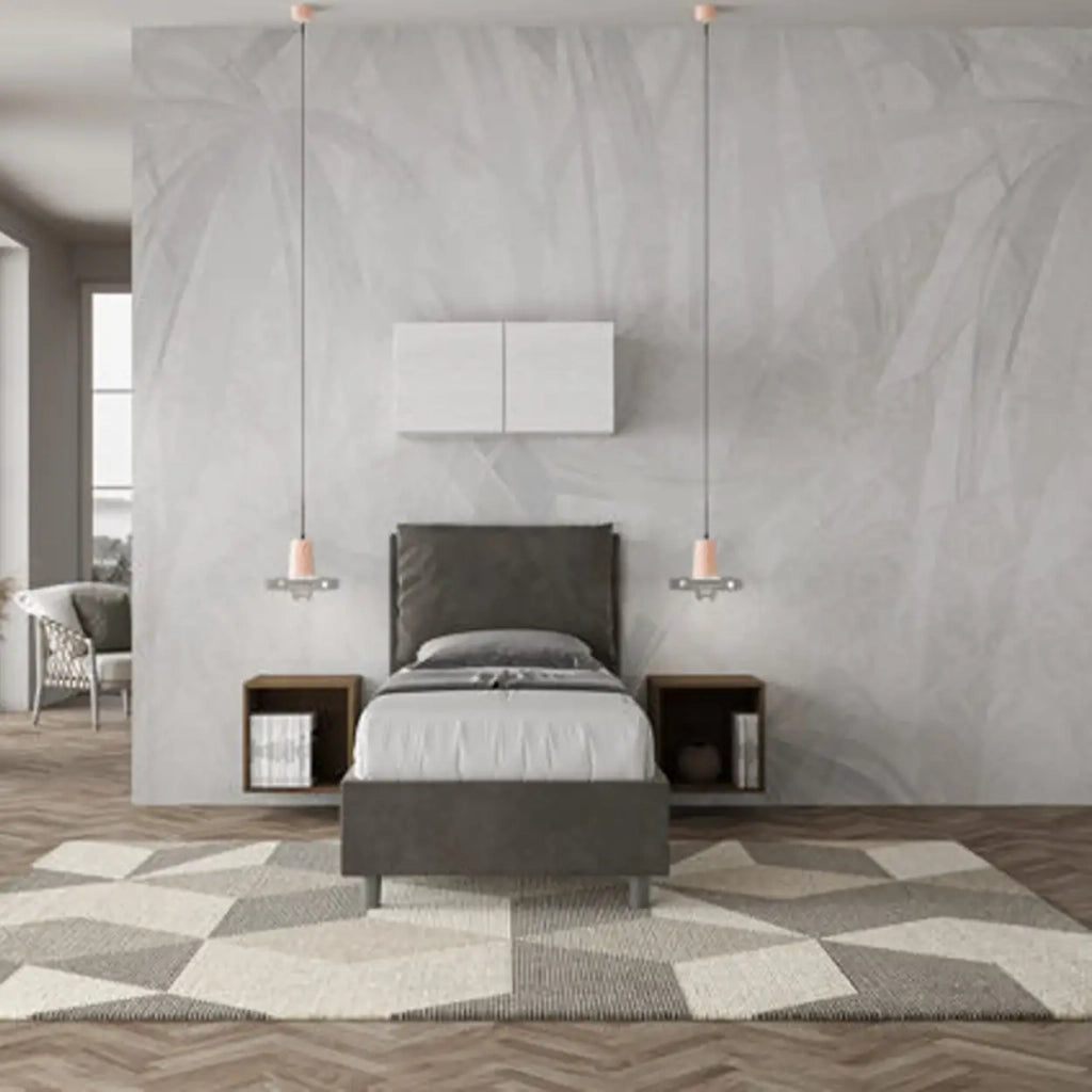 Letto singolo con rete imbottito 80x210 microfibra grigio Antea