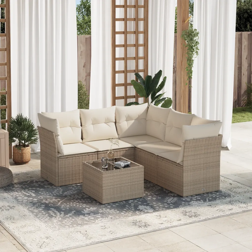 Set Divano da Giardino 6 pz con Cuscini Beige in Polyrattan 3217628