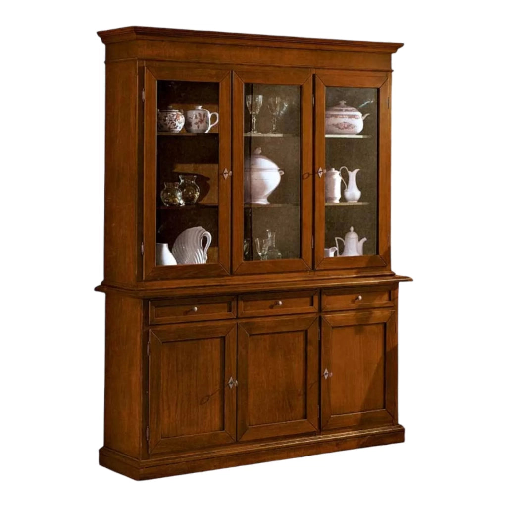 Cristalliera 3 porte in legno noce arte povera 155x42x205 (381) - Mobili 2G