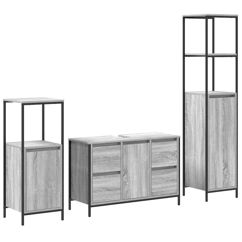 Set di mobili per il bagno con porta 3 pcs Grigio sonoma e Nero 3328382
