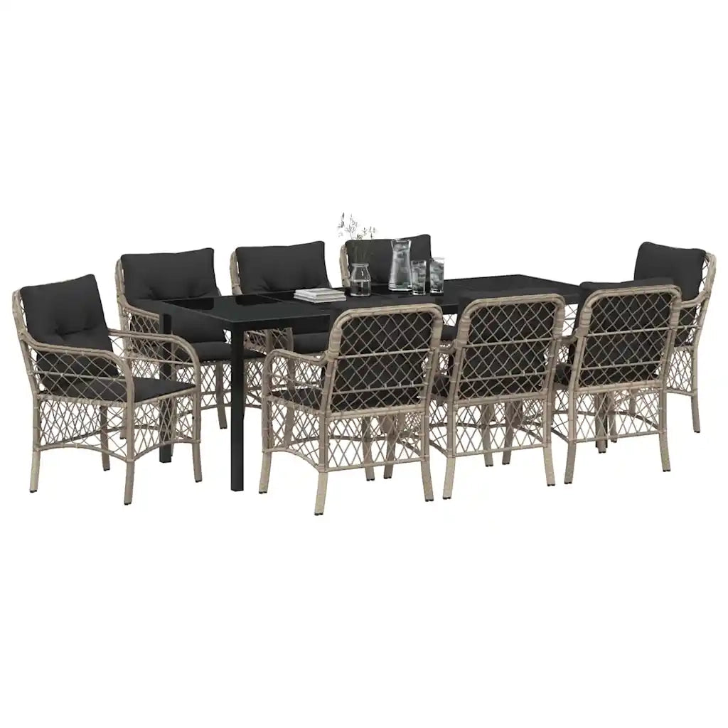Set da Pranzo per Giardino 9 pcs Grigio chiaro polyrattan 3380245