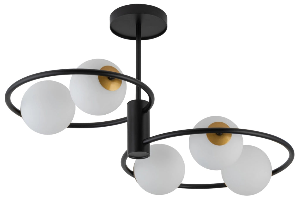 Plafoniera moderna nera Aqua 5 sfere vetro G9