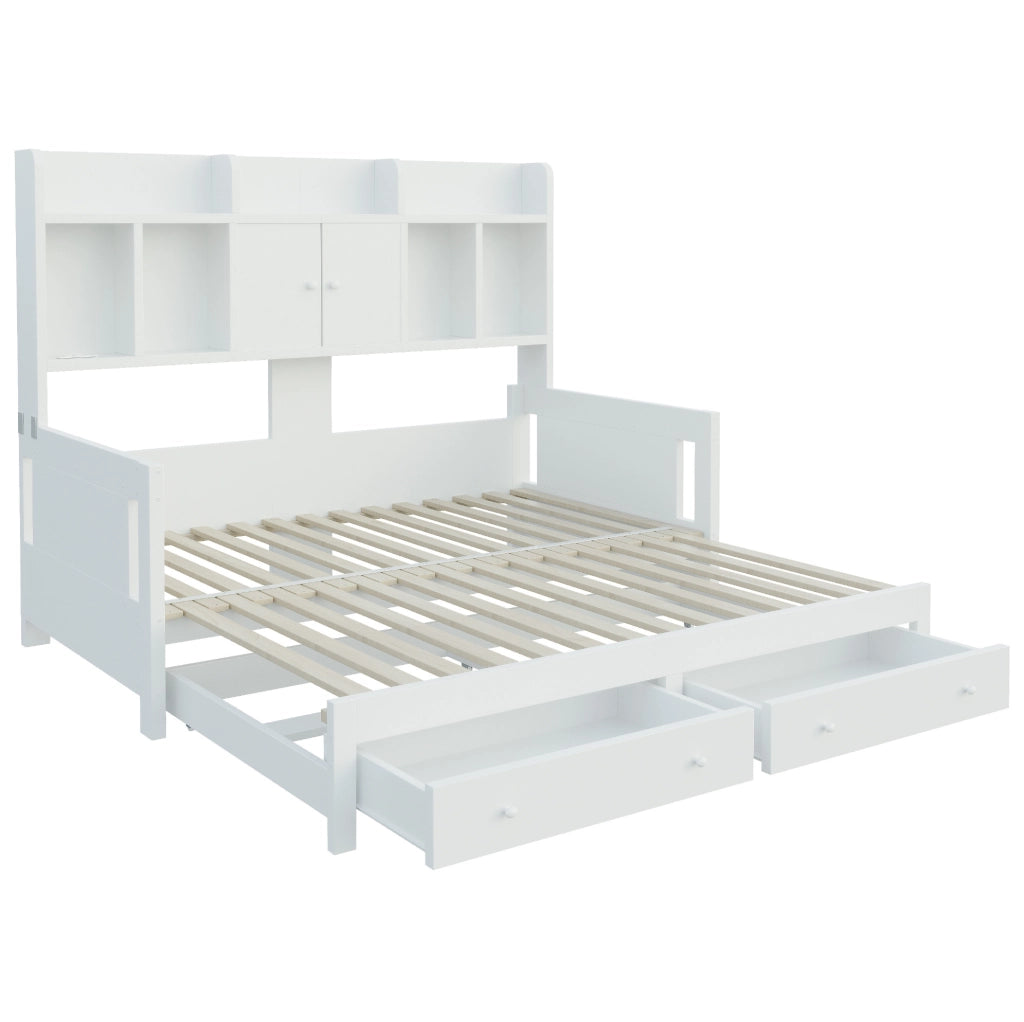 Divano letto estraibile 90x190 cm con 2 cassetti; prese e LED; bianco