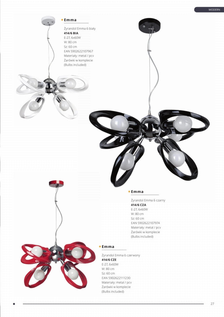 Lampadario Lampex Emma 6 luci rosso E27 acrilico metallo