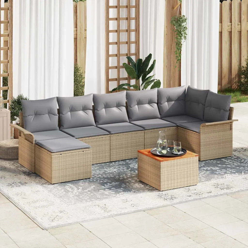 Set Divano da Giardino con cuscino 8 pcs Beige polyrattan 3347357