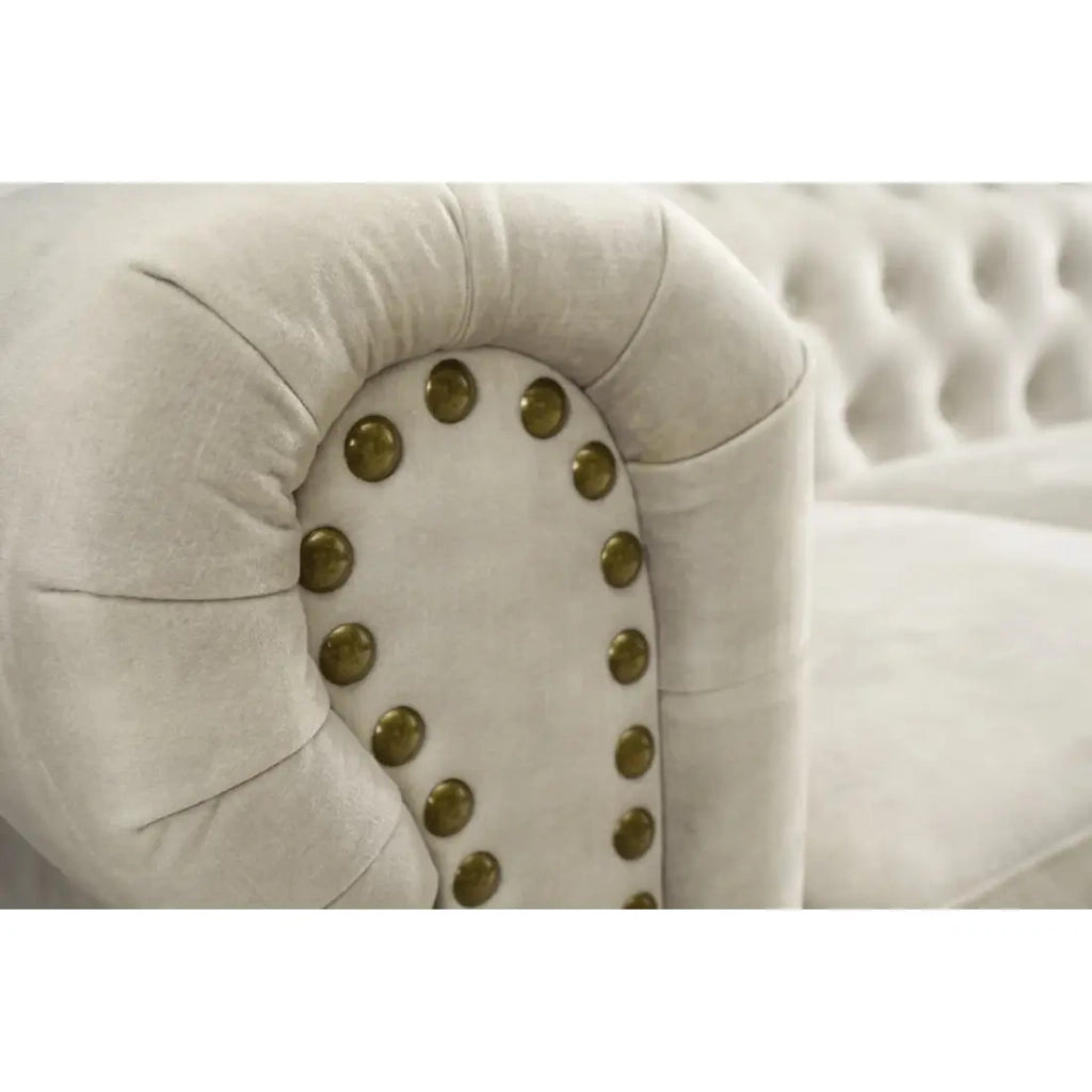 Divano dritto EDGAR – Bianco champagne – 3 posti – Velluto stile barocco