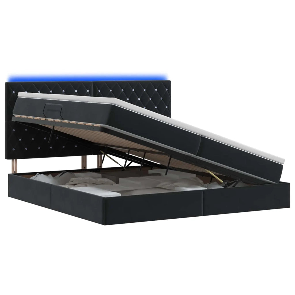 Letto con contenitore LED e materasso Nero 200 x 200 cm Velluto 3460094