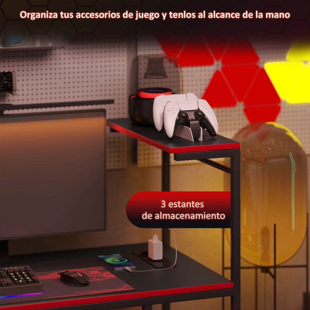 Scrivania Gaming con LED e Ripiani ¨C Zephmum ¨C Nero 110x50x75 cm