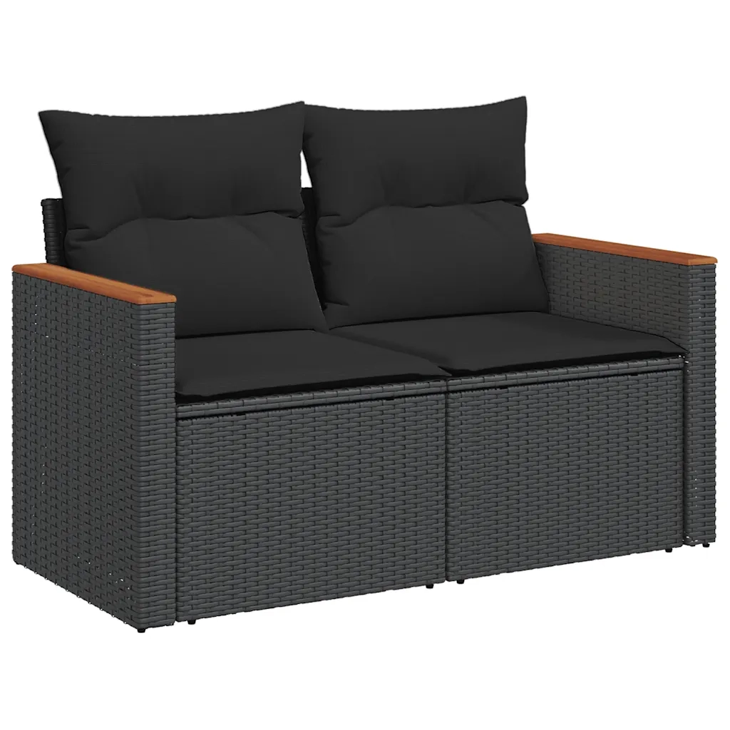 Set Divani da Giardino con Cuscini 7pz Nero Polyrattan Acacia 3327443