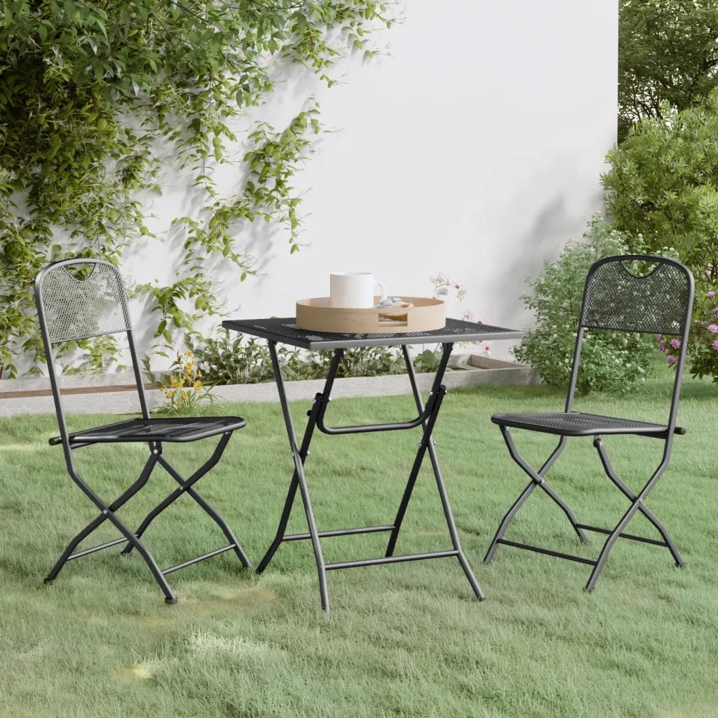 Set da Pranzo per Giardino 3pz | Set Salotto da Giardino Rete Metallica Espansa Antracite