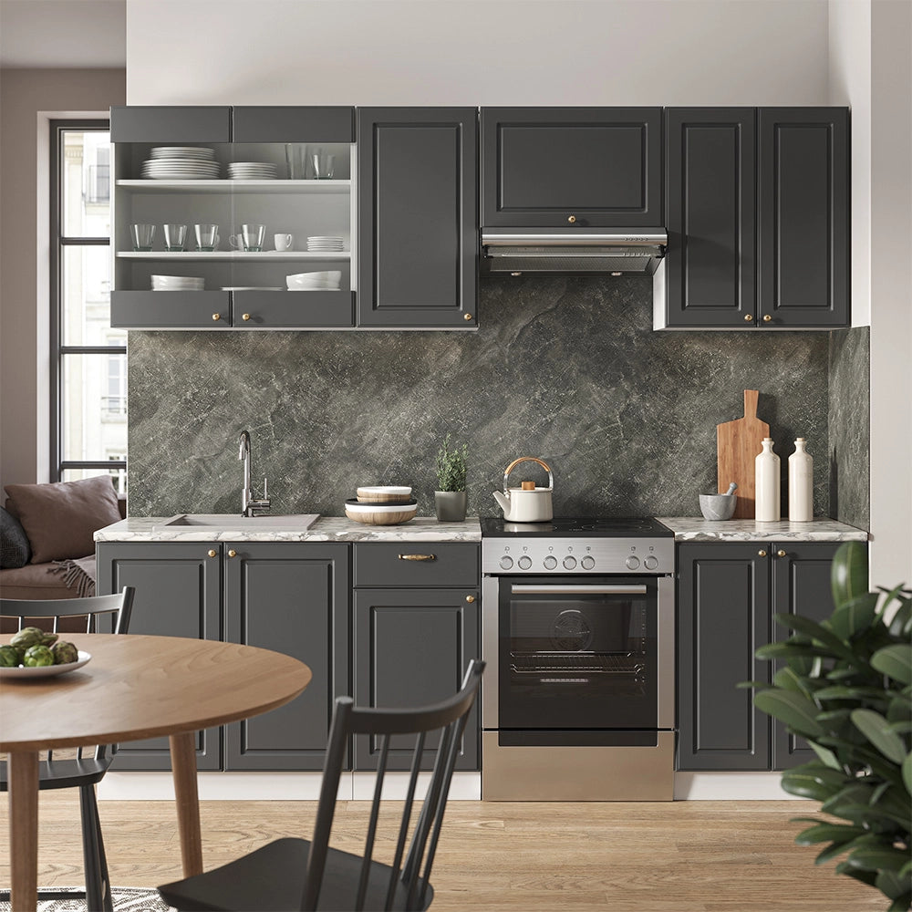 Cucina componibile Fame-Line Antracite-oro/Bianco 240 cm, PL Rovere Vicco