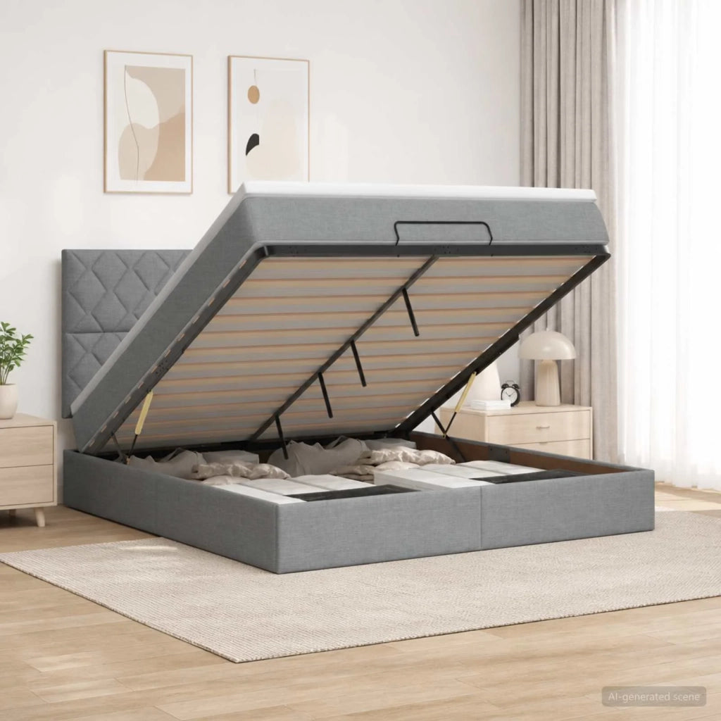 Letto ottomano con materasso Grigio Chiaro 160 x 200 cm Tessuto 3457584