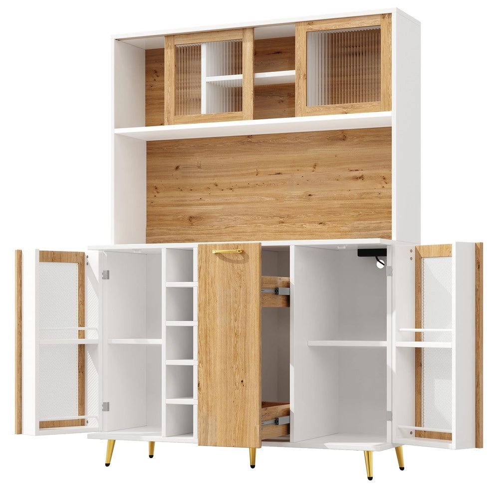 Mobile Buffet con LED ¨C Xylo ¨C Bianco con Effetto Legno, 5 Ante, Cantinetta, 120x40x170