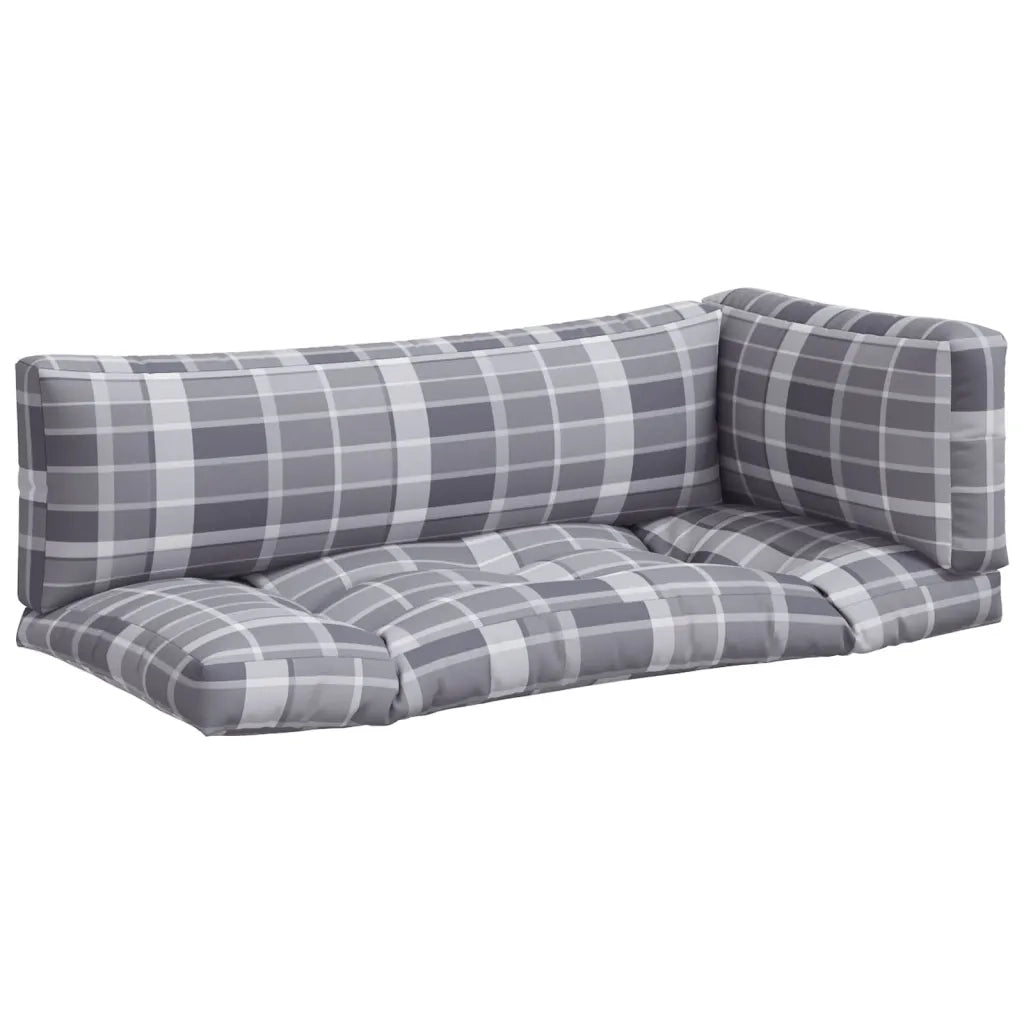 Cuscini per Pallet 3 pz a Quadri Grigi in Tessuto 360958