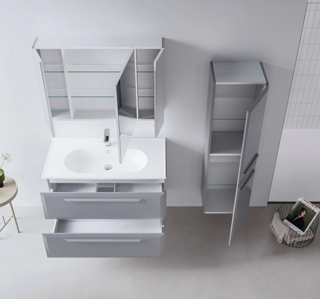 Mobile da bagno con specchio "Nuvola 100 v2" - 97 x 16 x 66 cm - Grigio