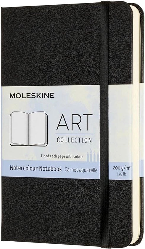 Libretto di note per acquerelli - Formato compatto - 60 pagine - Nero - Copertina in pelle naturale