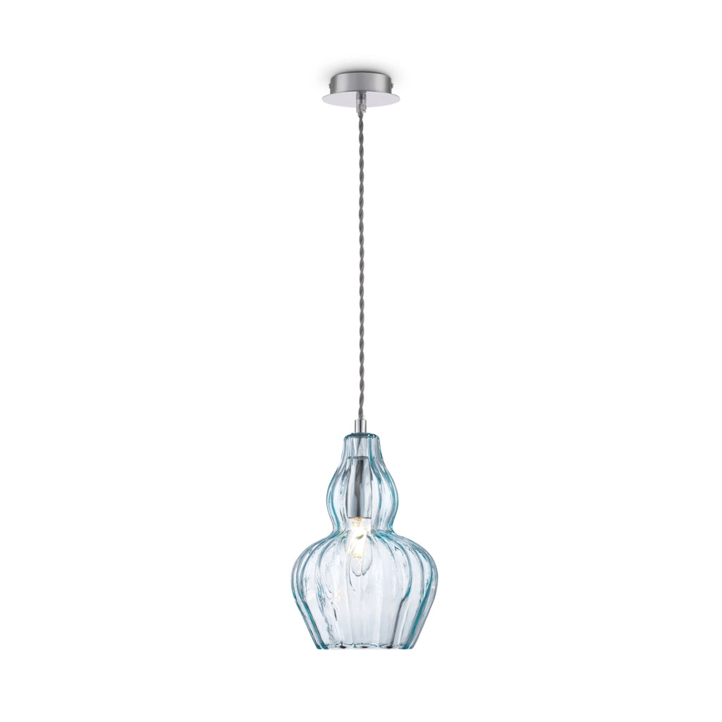 Sospensione Contemporanea Eustoma Metallo Nichel 1 Luce Diffusore Vetro Blu