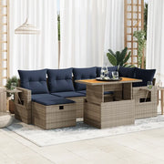 Set Divani da Giardino con Cuscini 7pz Nero Polyrattan Acacia 3328034