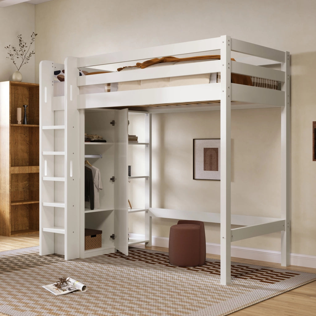 LETTO A CASTELLO CON ARMADIO E 6 RIPIANI 90x200 cm BIANCO