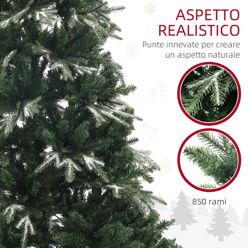 Albero di Natale Innevato con 850 Rami e Design a Sezioni, in Plastica e Acciaio, ?110x180 cm, Verde