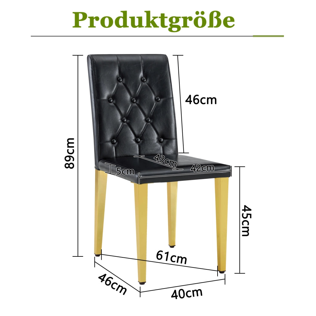 Set di 4 sedie da pranzo nere - Zephmum- Gambe in metallo oro lucido